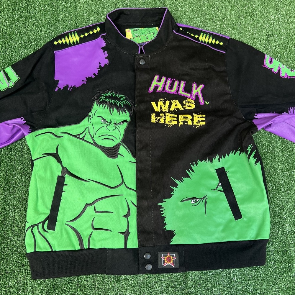 NWT VTG JH Design Hulk Jacket Youth 2XL Black Men's S Crop Boxy Racing Marvel - Picture 2 of 12